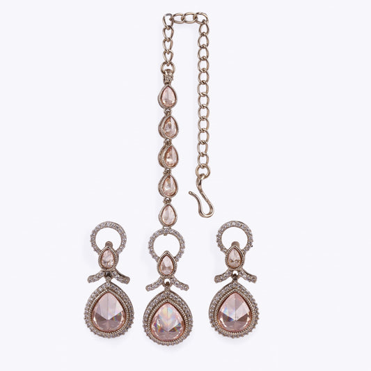 Saloni Fashion Jewellery Creative Round and Oval Shape Gold Plated Dangle Earring With Maangtikka For Women and Girls