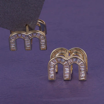 Saloni Fashion Jewellery Crystal Letter M Charm Gold Plated Combo Set of 2 Stud Earring For Women