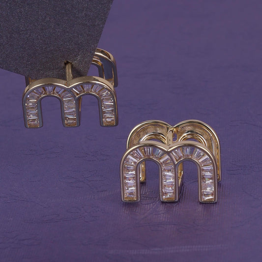 Saloni Fashion Jewellery Crystal Letter M Charm Gold Plated Combo Set of 2 Stud Earring For Women