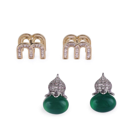 Saloni Fashion Jewellery Crystal Letter M Charm Gold Plated Combo Set of 2 Stud Earring For Women