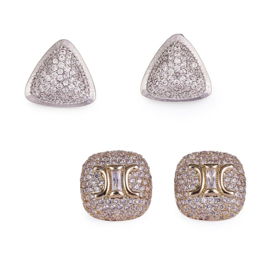 Saloni Fashion Jewellery Crystal Letter X Charm Gold Plated Combo Set of 2 Stud Earring For Women