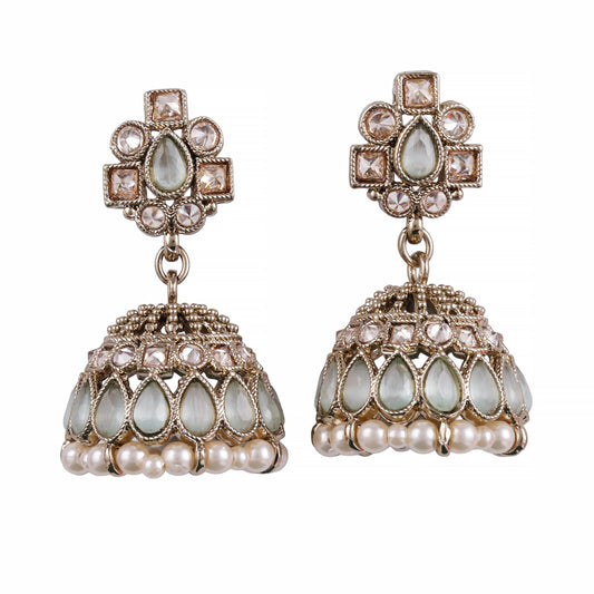 Saloni Fashion Jewellery Designer Oval Shape Sky Blue Uncut Kundan Stone Antique Gold Plated Jhumki Earring For Women and Girls