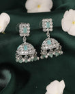 Saloni Fashion Jewellery Designer Square Shape Silver Plated Sky Blue Kundan Stone Jhumki Earring For Women and Girls - view 3