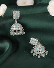 Saloni Fashion Jewellery Designer Square Shape Silver Plated Sky Blue Kundan Stone Jhumki Earring For Women and Girls - view 5