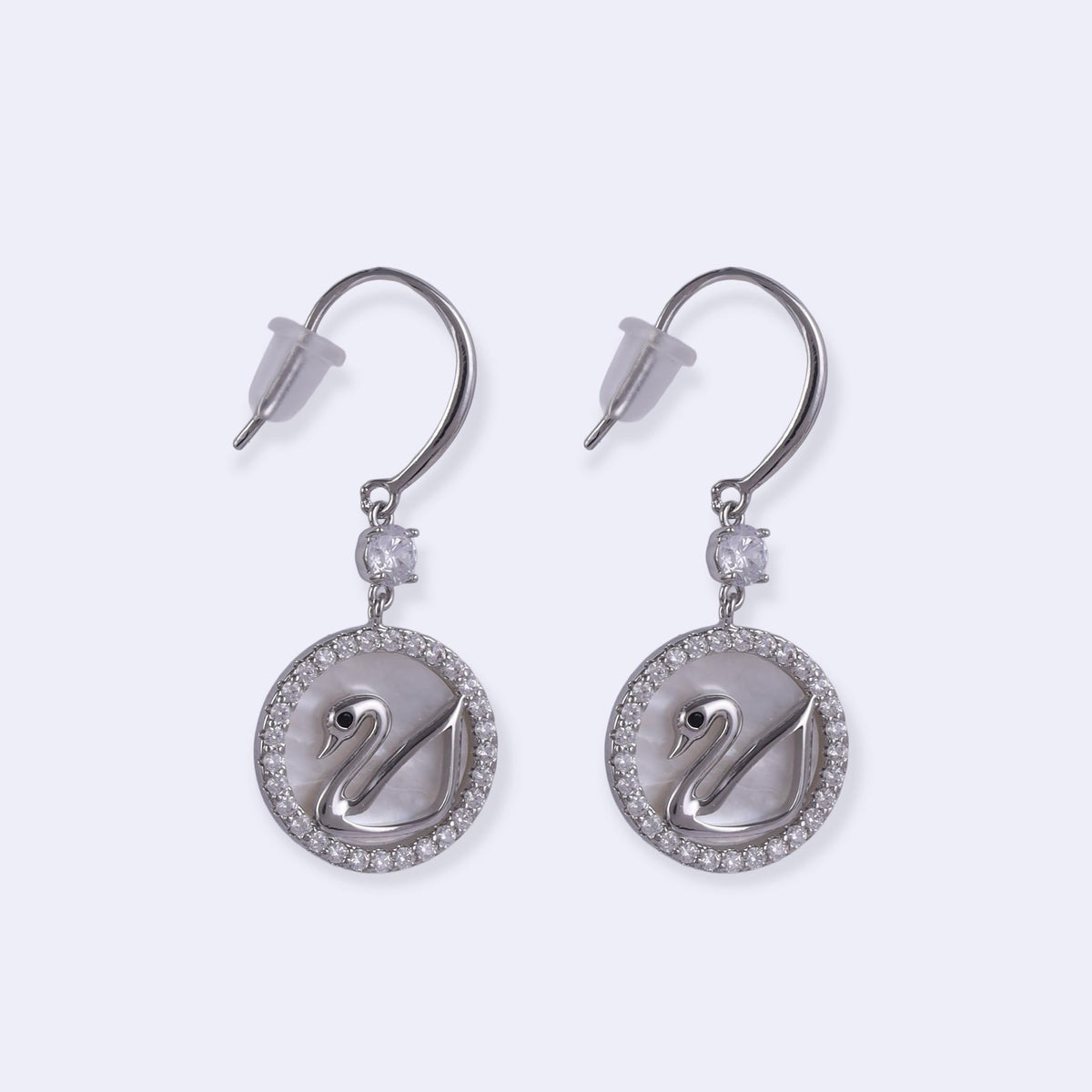 Saloni Fashion Jewellery Embedded Circle Swan Silver Plated Combo Set of 2 Stud Earring For Women - view 4