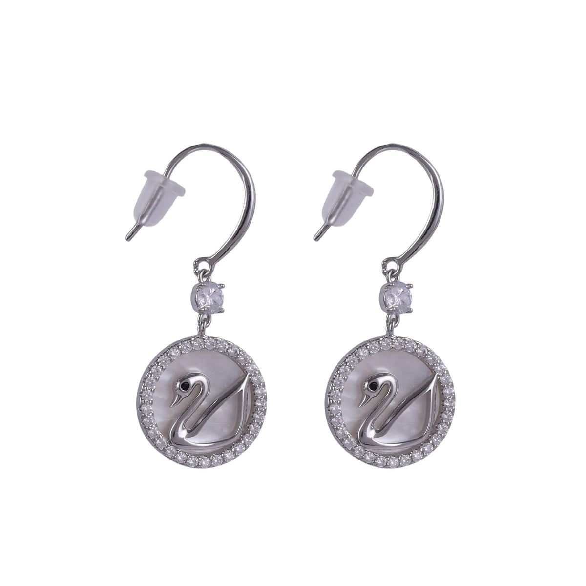 Saloni Fashion Jewellery Embedded Circle Swan Silver Plated Stud Earring For Women - view 2