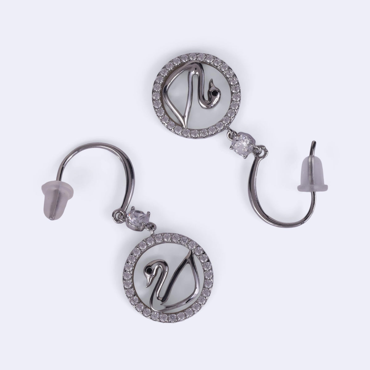 Saloni Fashion Jewellery Embedded Circle Swan Silver Plated Stud Earring For Women - view 4