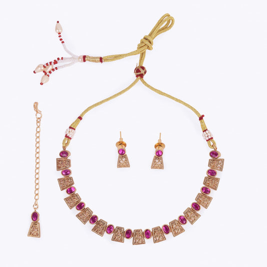Saloni Fashion Jewellery Ethnic Rajwadi Gold Plated Choker Necklace Set With Maangtikka For Women and Girls