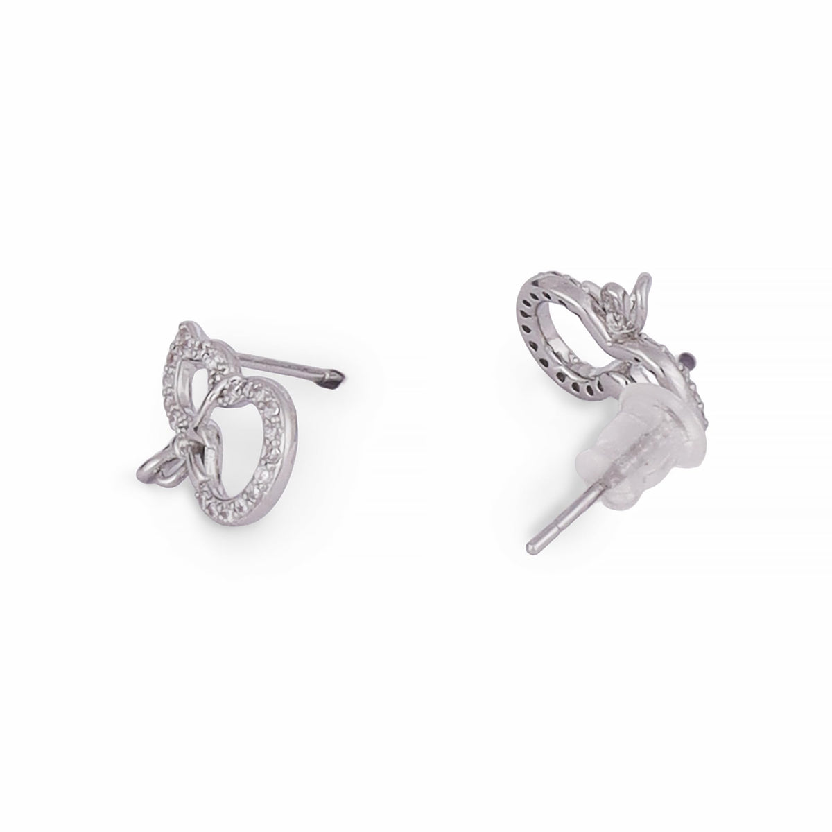 Saloni Fashion Jewellery Figure 8 Shape Studded CZ Silver Plated Stud Earring For Women - view 3