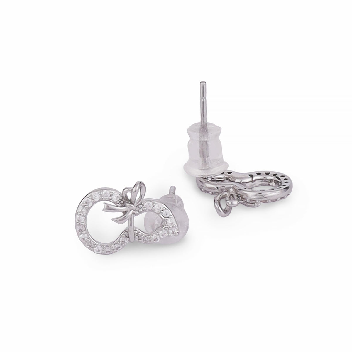 Saloni Fashion Jewellery Figure 8 Shape Studded CZ Silver Plated Stud Earring For Women - view 4