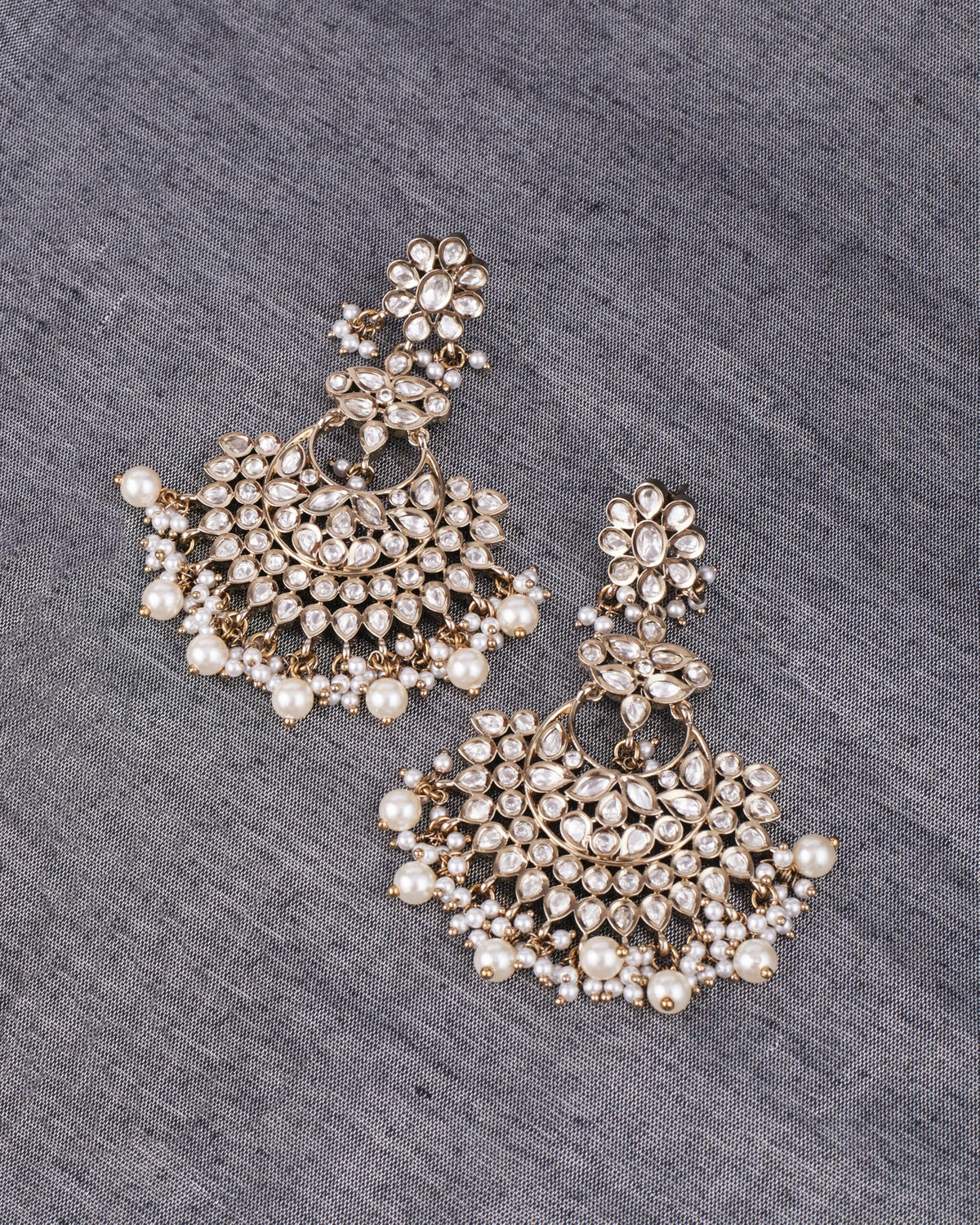 Saloni Fashion Jewellery Flower Design and Chandelier Shape White Uncut Kundan Stone Antique Gold Plated Brass Choker Necklace Set with Maang Tikka For Women and Girls