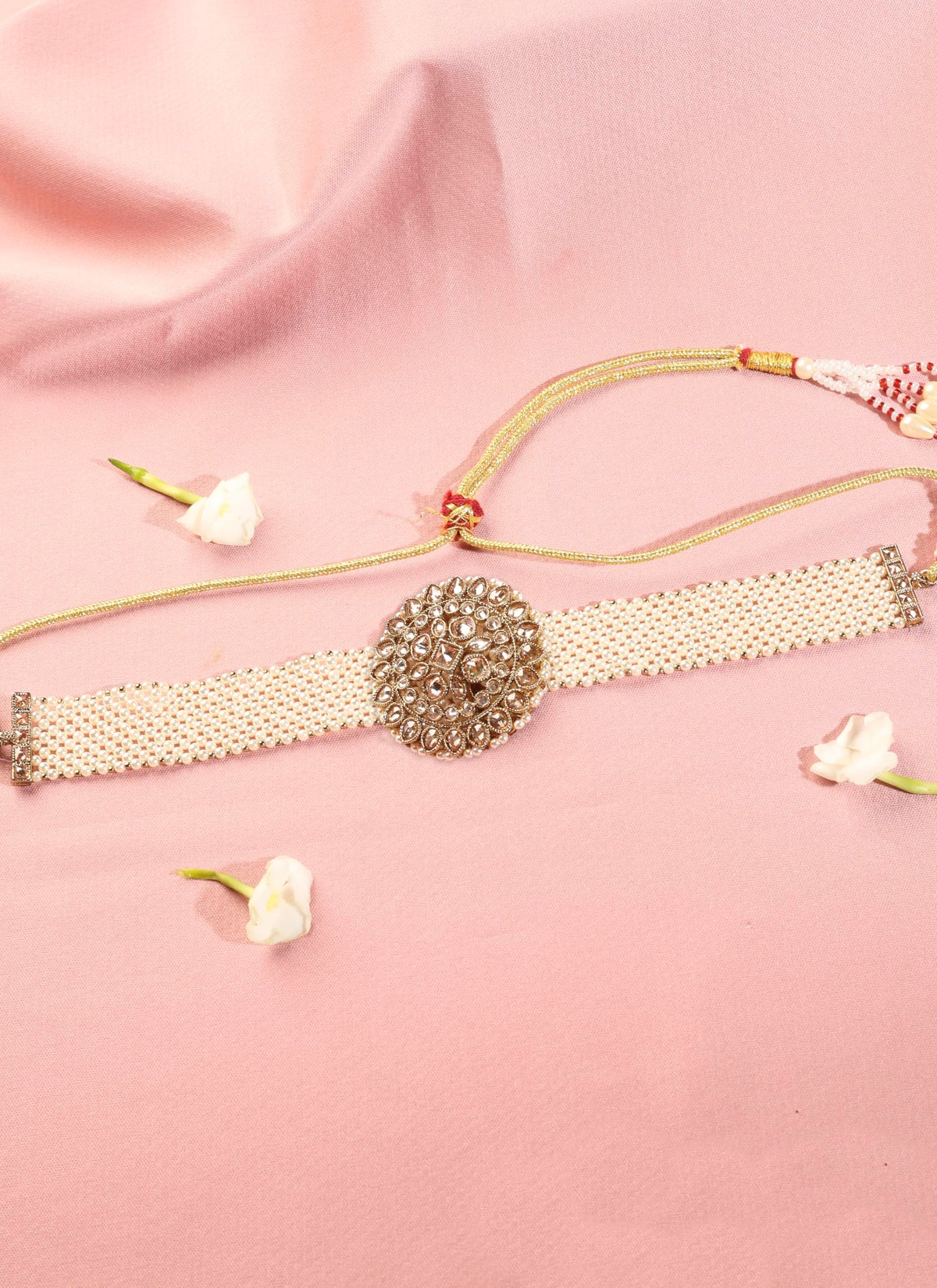 Saloni Fashion Jewellery Flower Design and Mother of Pearl Antique Gold Plated Collar Necklace Set For Women and Girls