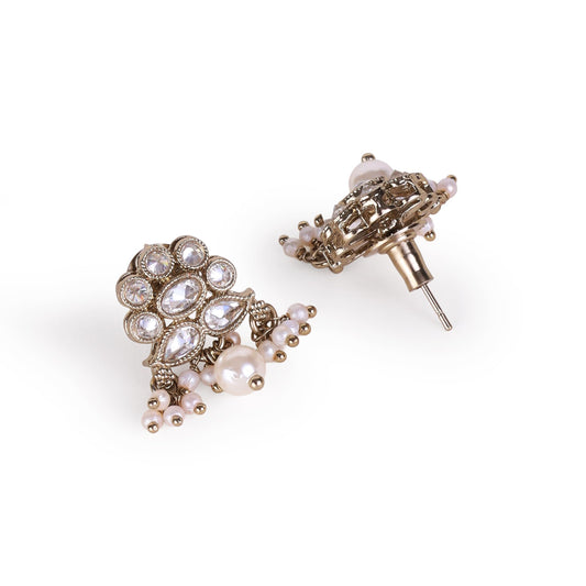 Saloni Fashion Jewellery Flower Design and Pearl Gold Plated Brass Drop Earring For Women