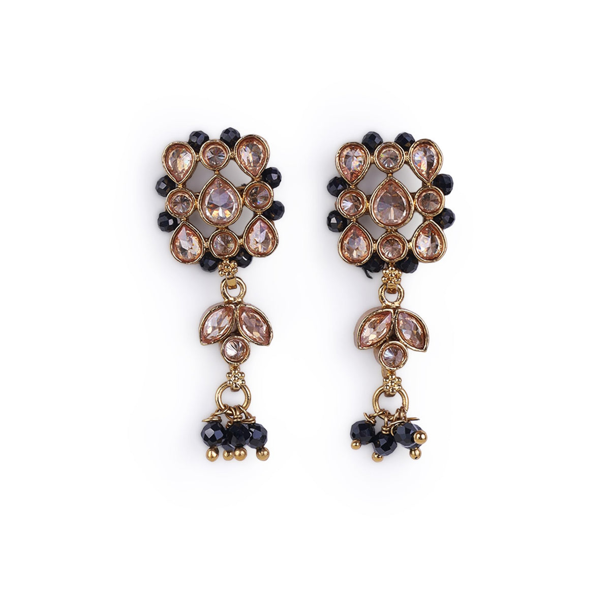 Saloni Fashion Jewellery Flower Design Black Beads Gold Plated Brass Dangle Earring For Women - view 2