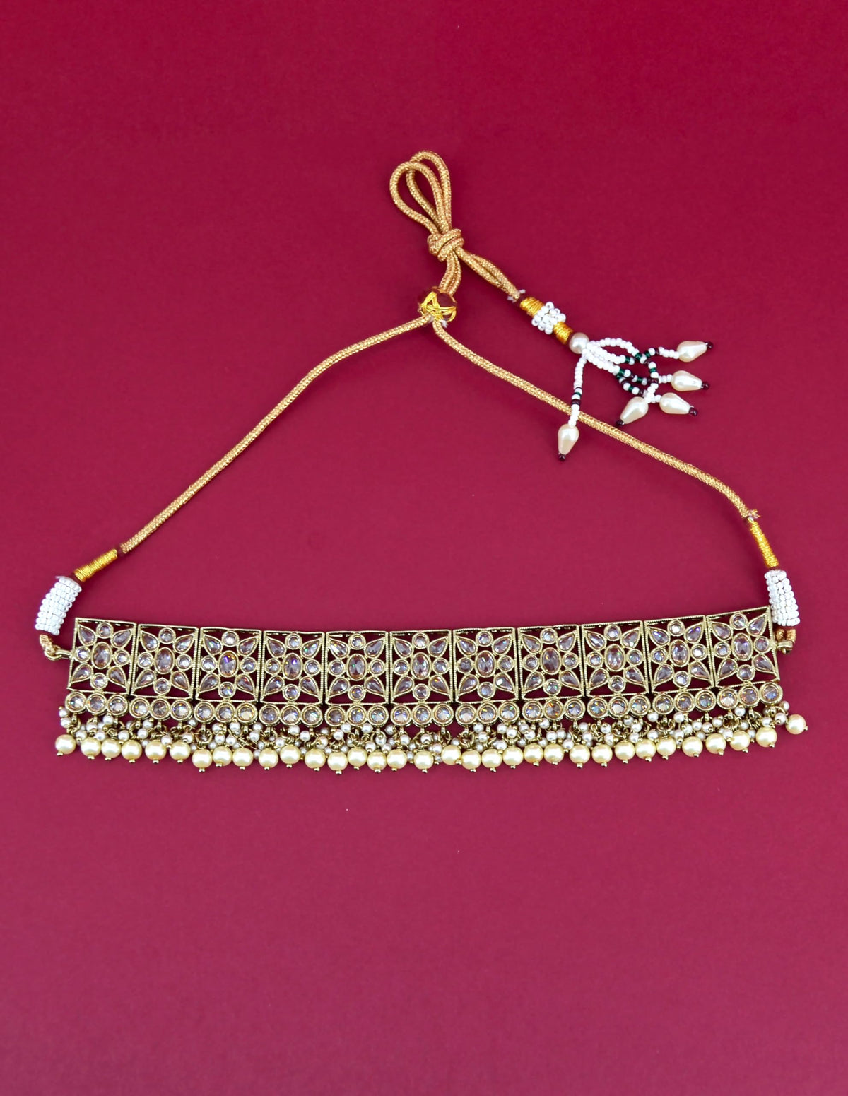 Saloni Fashion Jewellery Flower Design Brown Uncut Kundan Gold Plated Collar Necklace Set with Maangtikka For Women and Girls