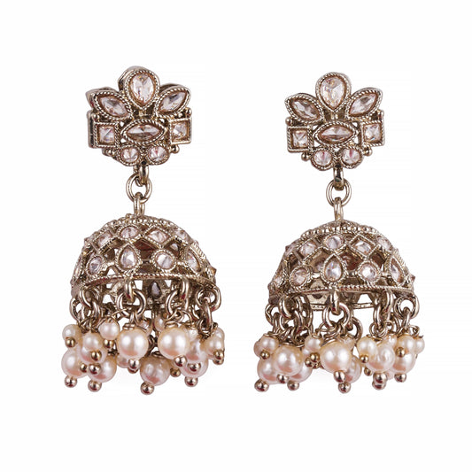Saloni Fashion Jewellery Flower Design Brown Uncut Kundan Stone Antique Gold Plated Jhumki Earring For Women and Girls