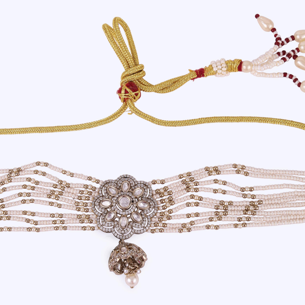 Saloni Fashion Jewellery Flower Design Gold Plated Pearl Choker Necklace Set For Women and Girls