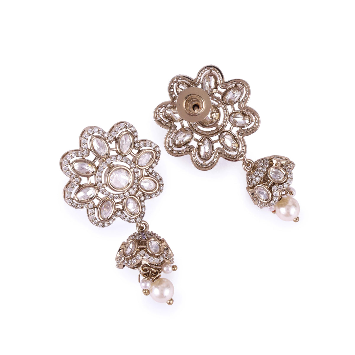Saloni Fashion Jewellery Flower Design Gold Plated Pearl Choker Necklace Set For Women and Girls