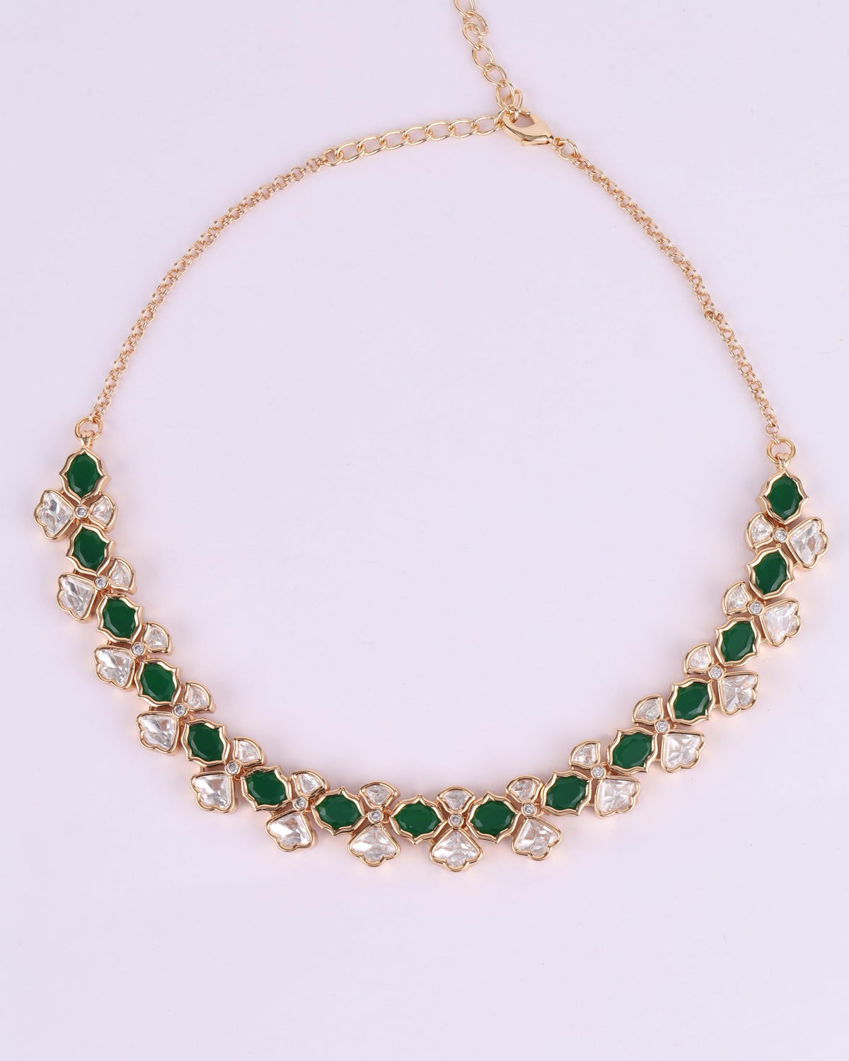 Saloni Fashion Jewellery Flower Design Green Uncut Kundan Stone Antique Gold Plated Brass Choker Necklace Set with Maang Tikka For Women and Girls
