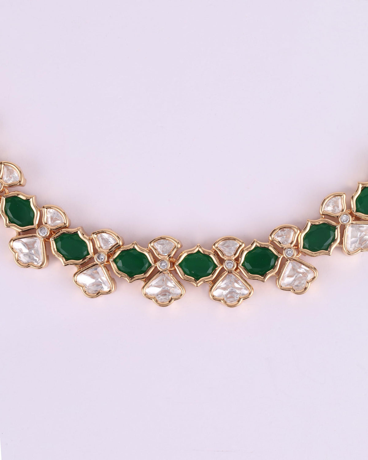 Saloni Fashion Jewellery Flower Design Green Uncut Kundan Stone Antique Gold Plated Brass Choker Necklace Set with Maang Tikka For Women and Girls