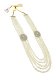 Saloni Fashion Jewellery Flower Design Pearl 5 String Brown Stone Kundan Antique Gold Plated Long Haram Necklace Mala For Women and Girls - view 2