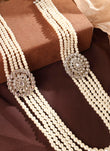 Saloni Fashion Jewellery Flower Design Pearl 5 String Brown Stone Kundan Antique Gold Plated Long Haram Necklace Mala For Women and Girls - view 3