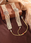 Saloni Fashion Jewellery Flower Design Pearl 5 String Brown Stone Kundan Antique Gold Plated Long Haram Necklace Mala For Women and Girls - view 4