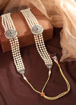 Saloni Fashion Jewellery Flower Design Pearl 5 String White Stone Kundan Antique Gold Plated Long Haram Necklace Mala For Women and Girls - view 4