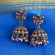 Saloni Fashion Jewellery Flower Design Purple Uncut Kundan Stone Antique Gold Plated Jhumki Earring For Women and Girls