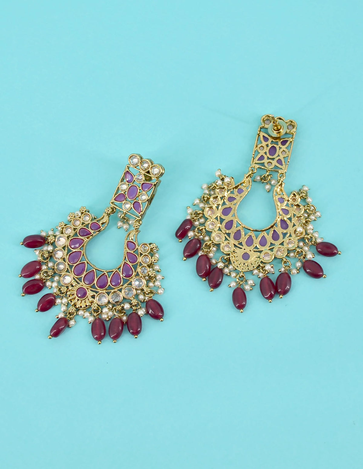 Saloni Fashion Jewellery Flower Design Red Uncut Kundan Gold Plated Collar Necklace Set with Maangtikka For Women and Girls