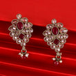 Saloni Fashion Jewellery Flower Design Red Uncut Kundan Stone Mother of Pearl Antique Gold Plated Dangle Earring For Women and Girls - view 3