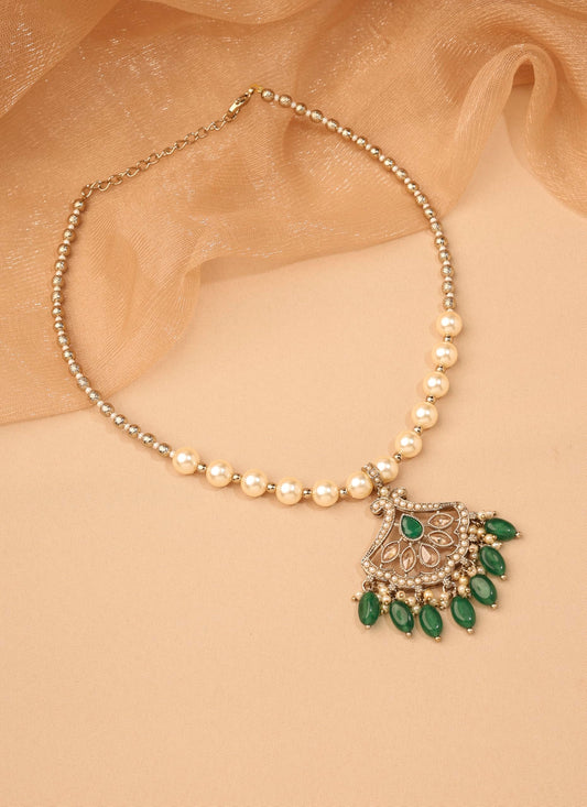 Saloni Fashion Jewellery Flower Design Small Golden Balls and Pearl Antique Gold Plated Choker Necklace Mala Set For Women and Girls