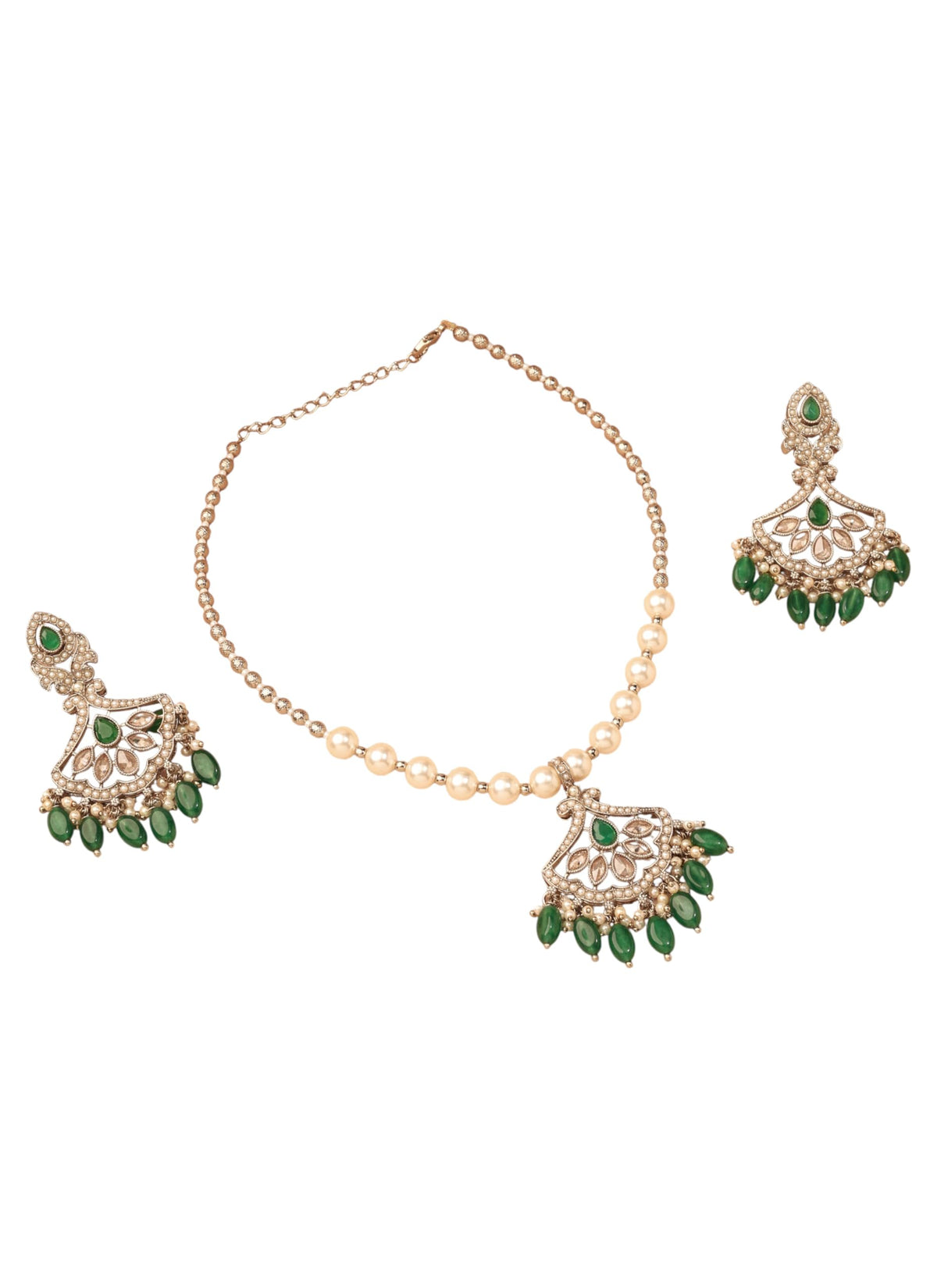 Saloni Fashion Jewellery Flower Design Small Golden Balls and Pearl Antique Gold Plated Choker Necklace Mala Set For Women and Girls