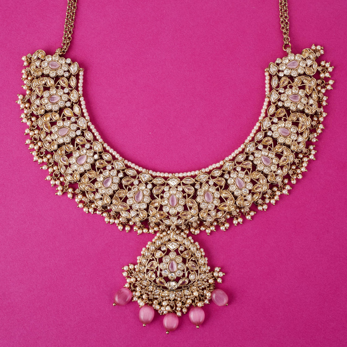 Saloni Fashion Jewellery Flower Design Uncut Kundan Stone Gold Plated Brass Choker Necklace Set With Maang Tikka For Women and Girls