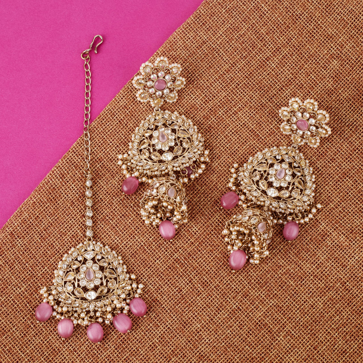 Saloni Fashion Jewellery Flower Design Uncut Kundan Stone Gold Plated Brass Choker Necklace Set With Maang Tikka For Women and Girls