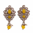 Saloni Fashion Jewellery Flower Design Yellow Uncut Kundan Stone Mother of Pearl Antique Gold Plated Dangle Earring For Women and Girls - view 2