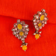 Saloni Fashion Jewellery Flower Design Yellow Uncut Kundan Stone Mother of Pearl Antique Gold Plated Dangle Earring For Women and Girls - view 3