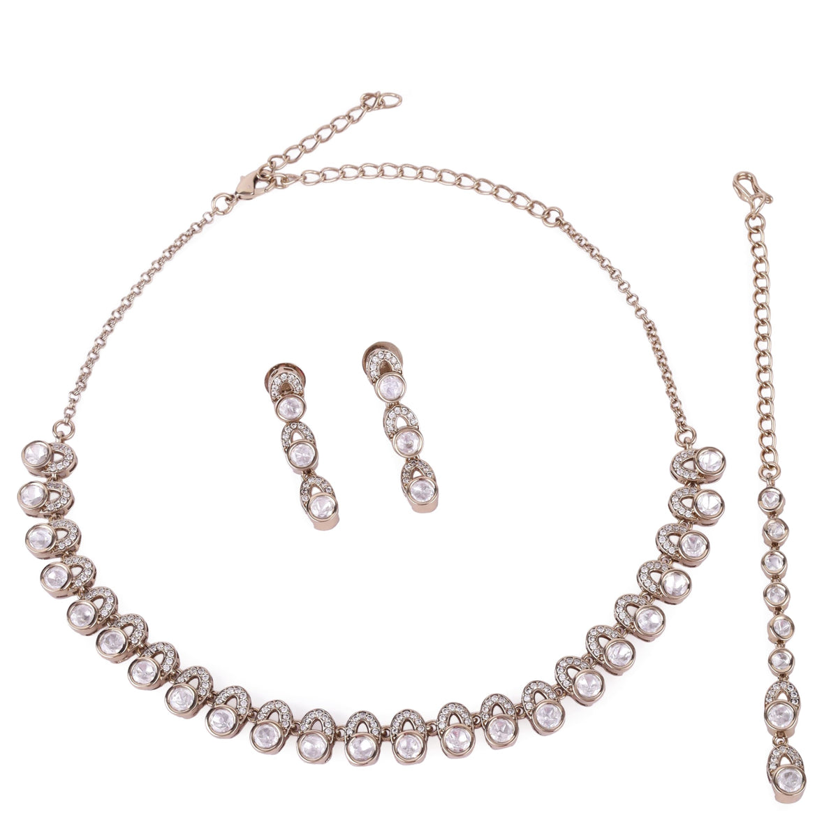Saloni Fashion Jewellery Glimmery Round Shape CZ Studded Gold Plated Choker Necklace Set With Maangikka For Women and Girls - view 2