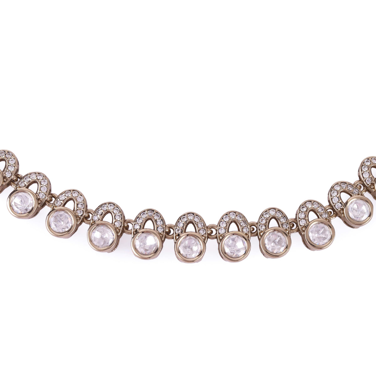 Saloni Fashion Jewellery Glimmery Round Shape CZ Studded Gold Plated Choker Necklace Set With Maangikka For Women and Girls - view 3