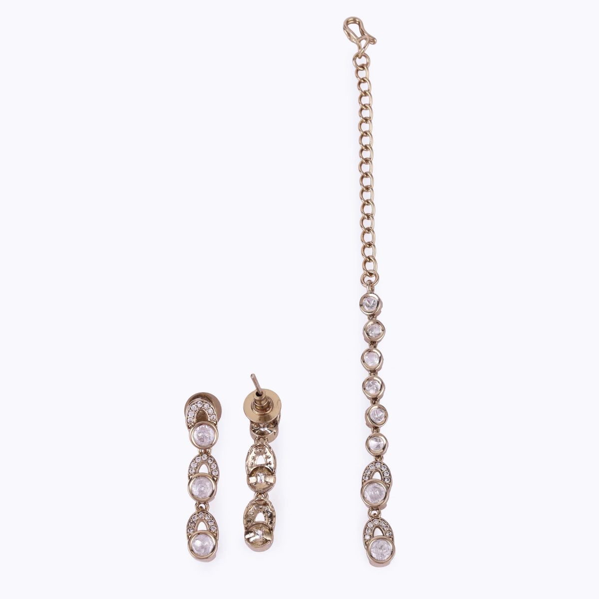 Saloni Fashion Jewellery Glimmery Round Shape CZ Studded Gold Plated Choker Necklace Set With Maangikka For Women and Girls - view 4