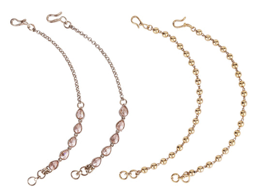 Saloni Fashion Jewellery Golden Balls Gold Plated Combo Set of 2 Ear-Chain (Kaan Chain) For Women