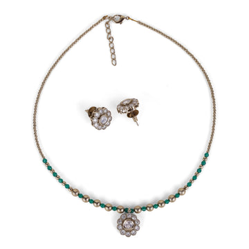 Saloni Fashion Jewellery Green and Golden Ball Gold Plated Matinee Necklace Set (Mala) For Women