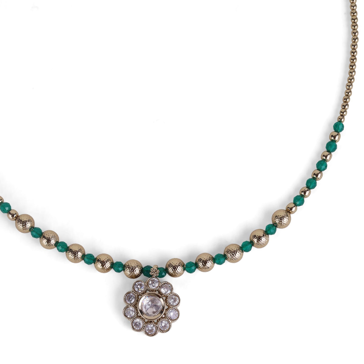 Saloni Fashion Jewellery Green and Golden Ball Gold Plated Matinee Necklace Set (Mala) For Women - view 2