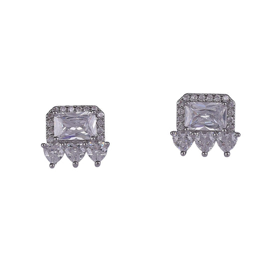 Saloni Fashion Jewellery Heart Shape CZ Silver Plated Stud Earring For Women