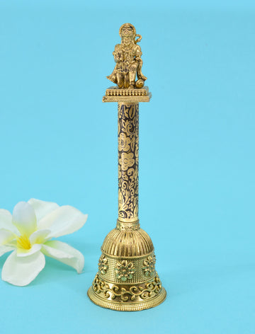 Traditional "Hanuman JI" Brass Antique Gold Plated BELL(Pooja Ghantee)