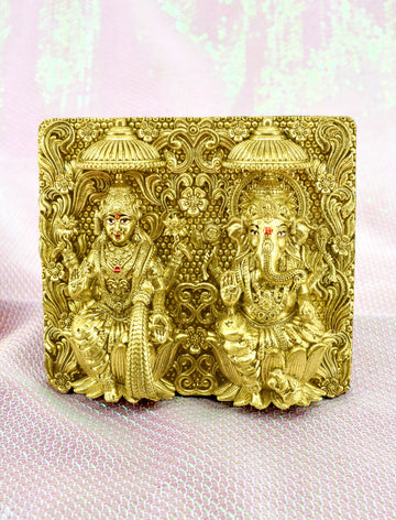 Traditional Devi Laxmi and God Ganesha Brass Antique Gold Plated Idol(Murti)