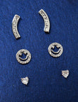 Smiling Face Shape CZ Brass Silver Plated Set Of 3 Combo Stud Earring | Saloni Fashion Jewellery, Mumbai