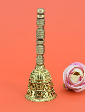 Traditional "Mahakaal Writing Word" Brass Antique Gold Plated BELL(Pooja Ghantee)