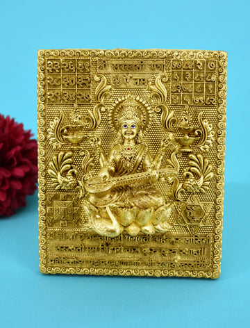 Traditional Devi Sarswati Design Brass Antique Gold Plated Idol(Murti)