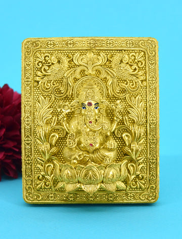 Good-looking God Ganesha Design Brass Antique Gold Plated Idol(Murti)